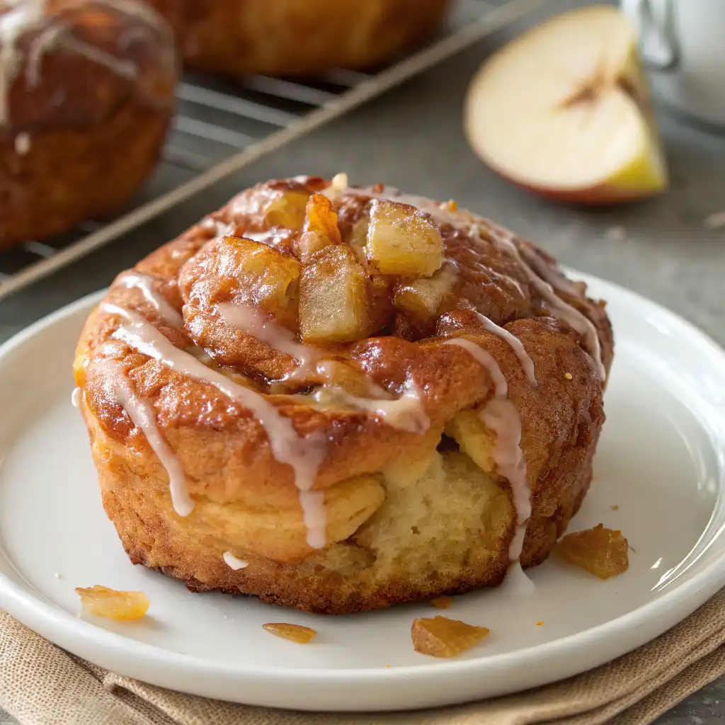 Freshly baked apple fritters with a simple glaze on top.