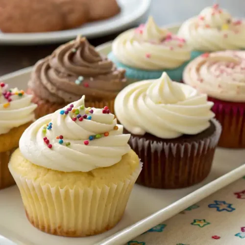 Dairy-free cupcakes with non-dairy frosting, decorated with sprinkles.