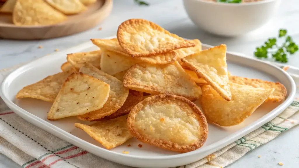 Crispy cottage cheese chips with seasoning, served on a plate, ready to eat.